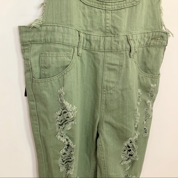 PAPER HEART Olive Denim Distressed Skinny Overalls - Picture 6 of 16